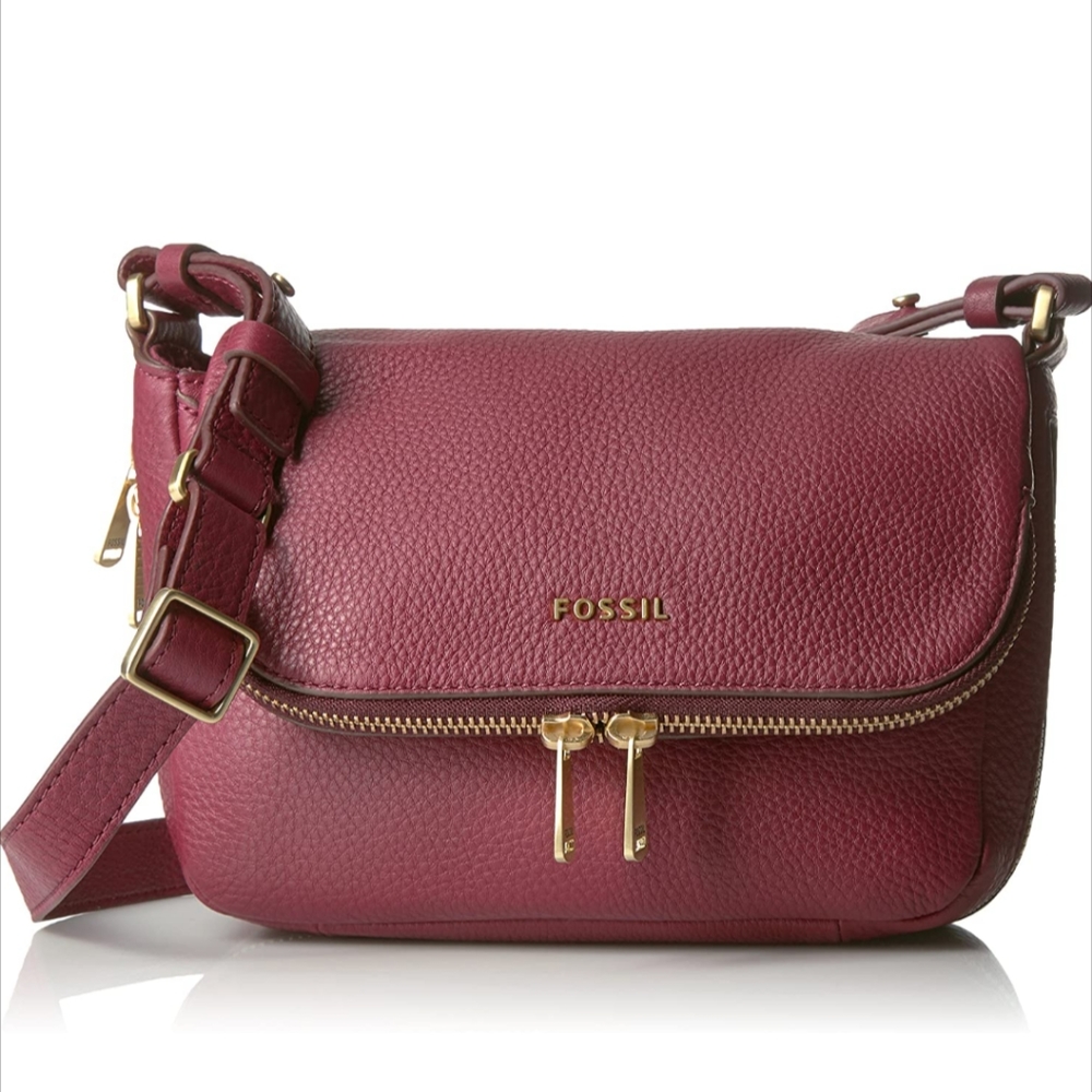 Fossil Burgundy Genuine Leather Front Flip Crossbody Purse